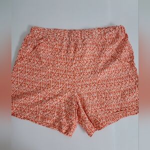LINEN BLEND BY HESTER & ORCHARD Orange and White Patterned Shorts Elastic Waist